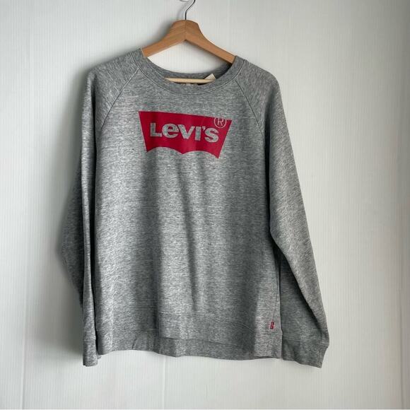 Levi’s classic logo Crewneck sweatshirt pullover long sleeve grey with red logo - Picture 2 of 9